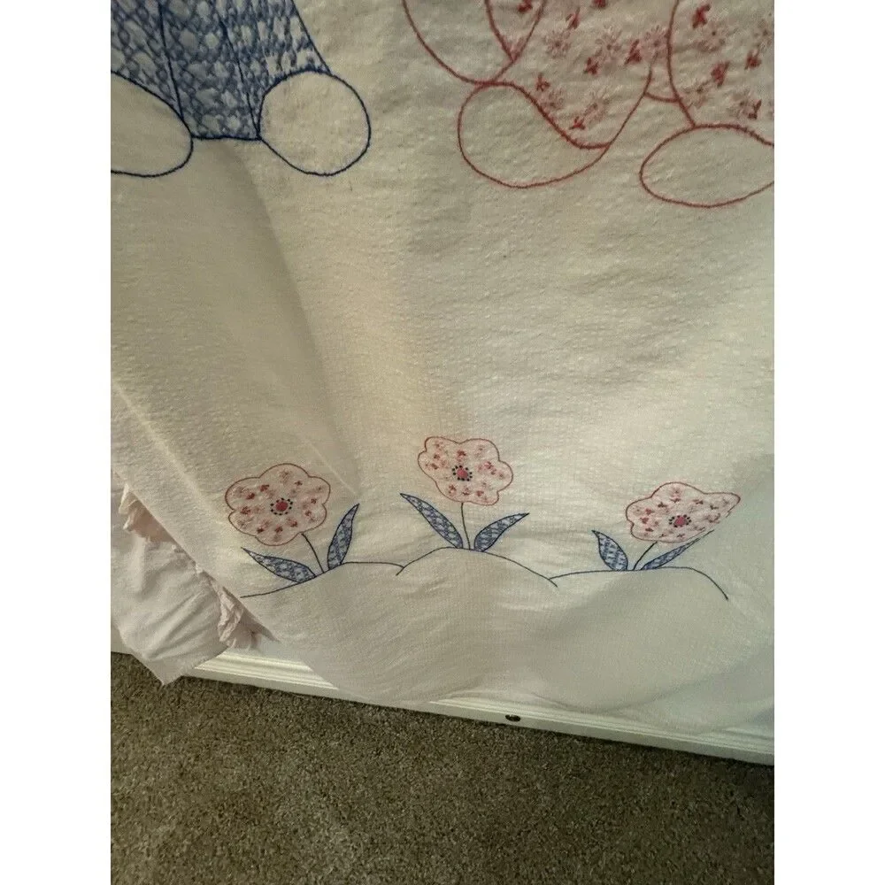 Vintage Homemade Hand Cross Stitch Baby Nursery Crib Bedding Blanket 40x 56 Dogs